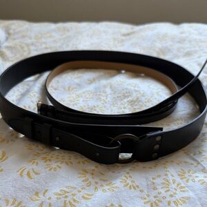 Garnet Hill Black Leather Belt with Metal Ring